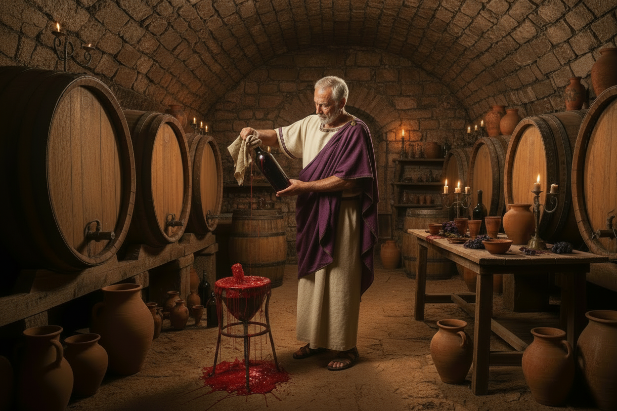 corrects that he dips the bottle he is holding in his hands into a container of wax